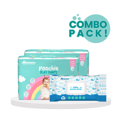 Romsons Poochie Play Pants with 99% Water Wipes (Pack of 3)